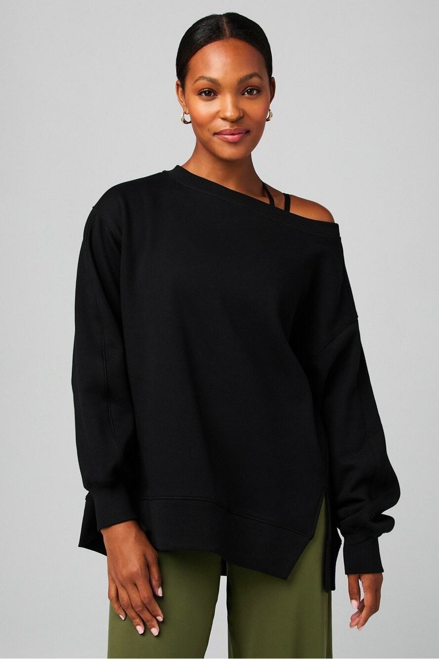 Fabletics Women's Large Black Cozy Fleece Oversized Sweatshirt Streetwear HR14-5